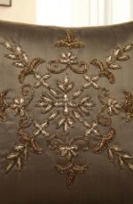 Brown embroidery cotton square cushion cover - Image 2