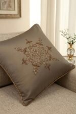 Brown embroidery cotton square cushion cover - Image 3